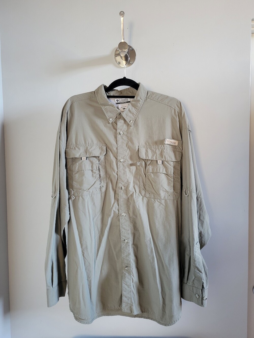 Columbia PFG Mens XL Sage Green Vented Fishing Shirt Long Sleeve